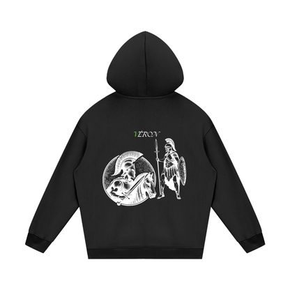 VERON Black hoodie with graphic design on the back on a white background