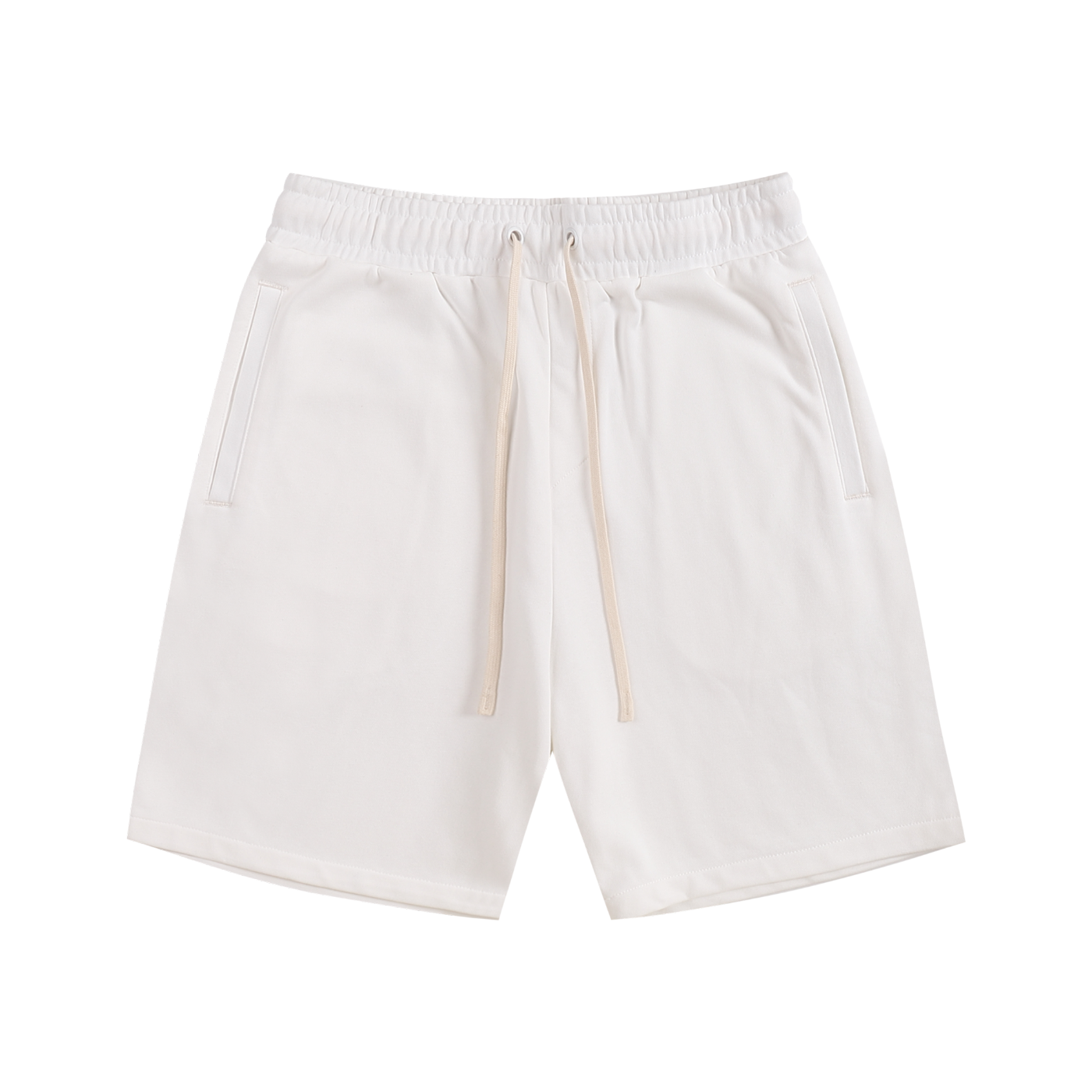 White shorts with a drawstring on a white background