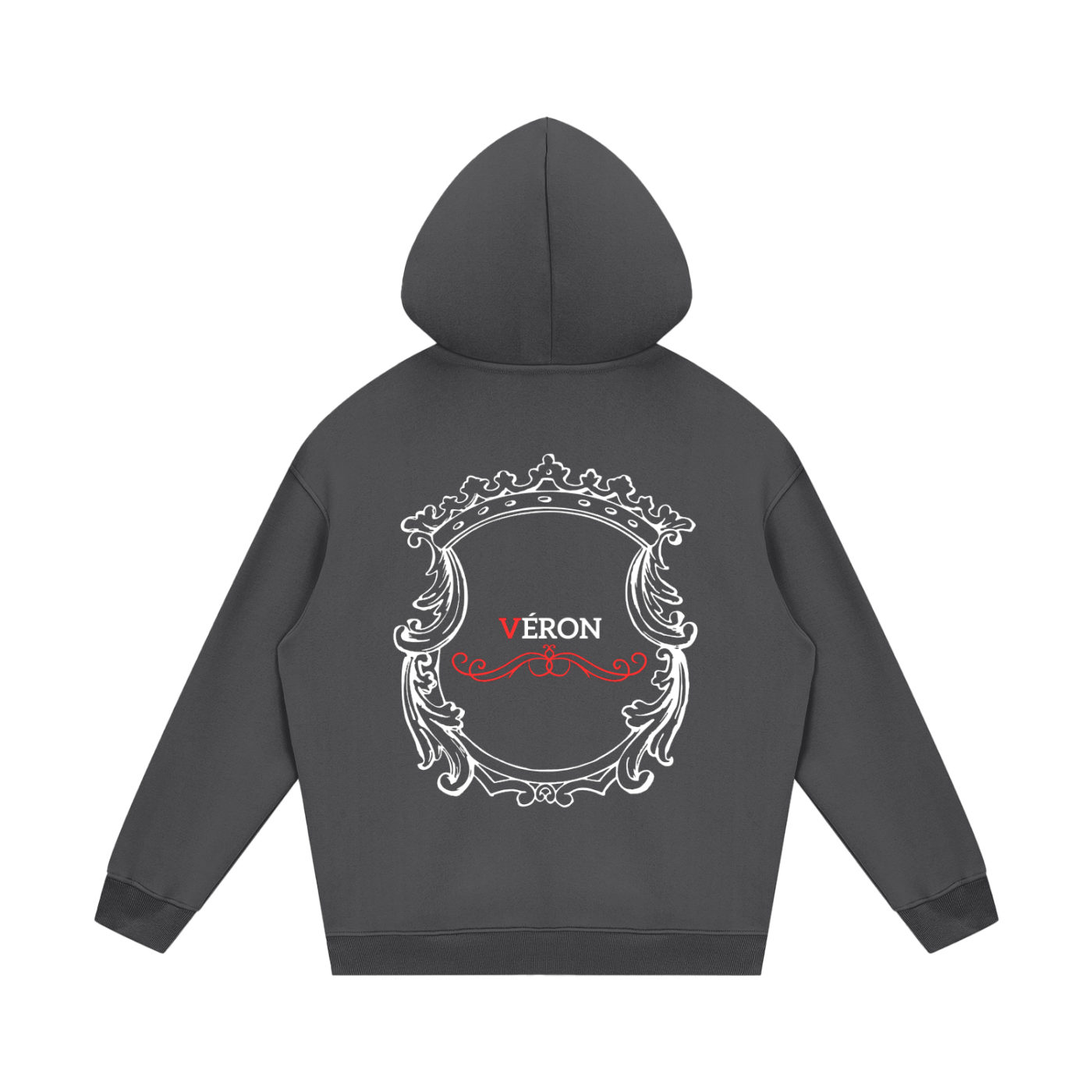 Dark gray hoodie with decorative emblem 'VERON'