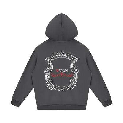 Dark gray hoodie with decorative emblem 'VERON'