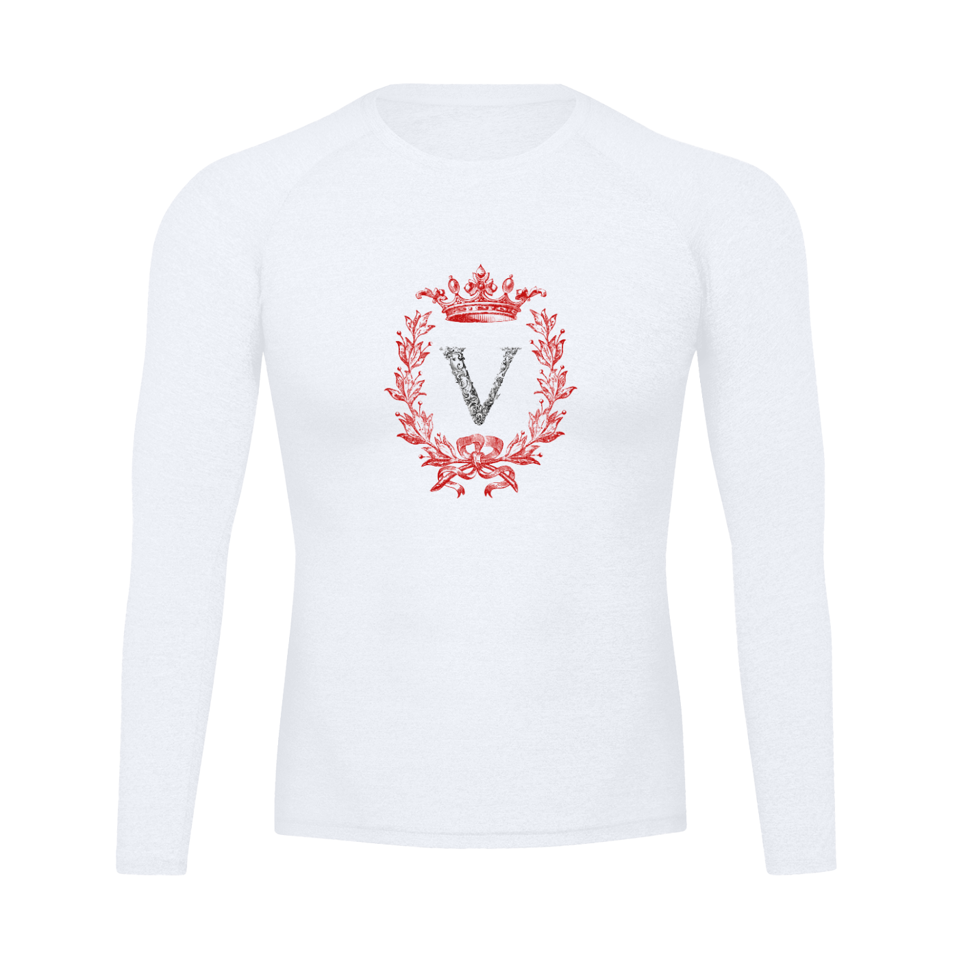 VERON White long-sleeve shirt with red emblem on a white background