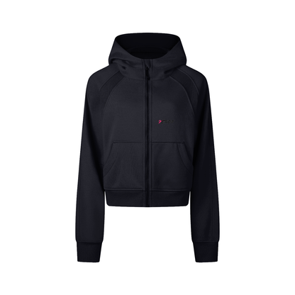 VÉRON LA Plume Hoodie close-up of zipper and collar stitching 1.

