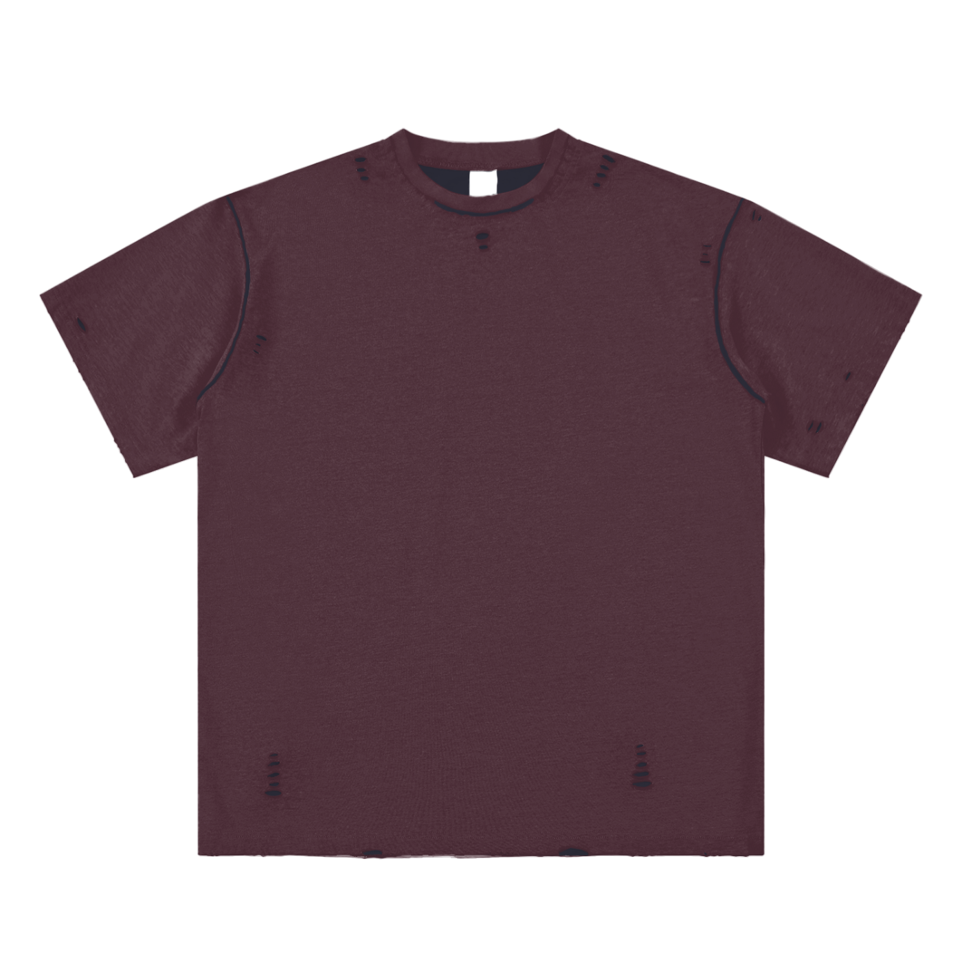 Maroon t-shirt with black accents on a white background