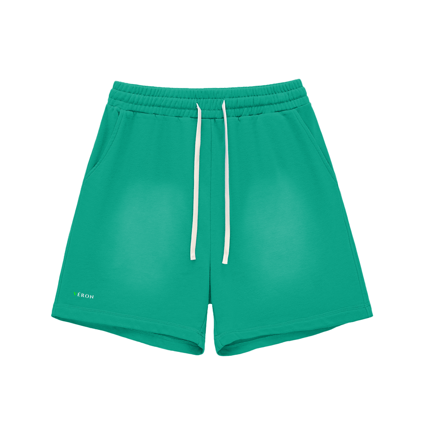 VERON Green shorts with a white drawstring on a white background