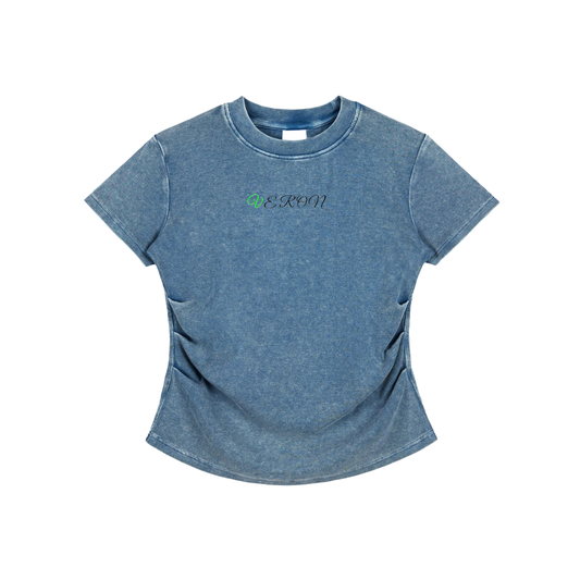 VÉRON Women's Vintage Wash Fitted T-Shirt front view on model.

