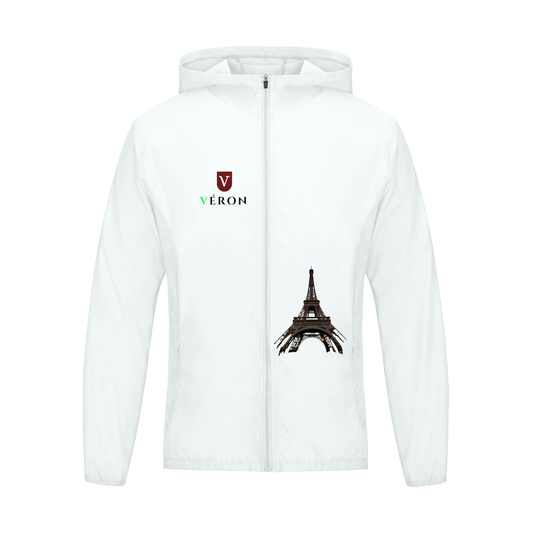 White Jacket with Eiffel Tower design and 'Véron' branding on a white background.