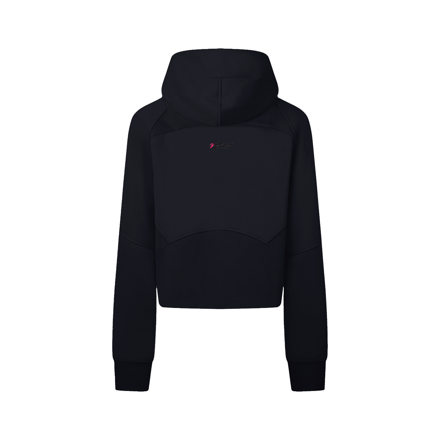 Back view of slim-fit women’s hoodie with half-zip detail by VÉRON.

