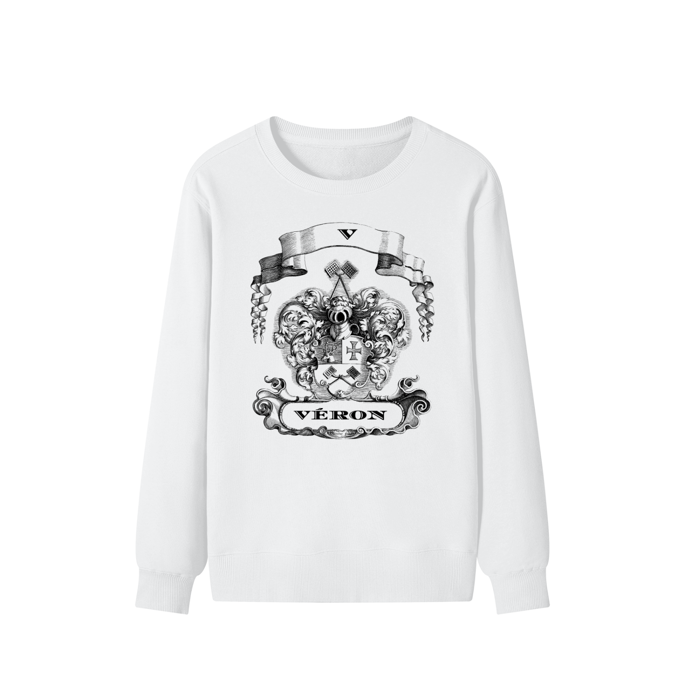 VÉRON Le PADRE premium unisex sweatshirt front view in white