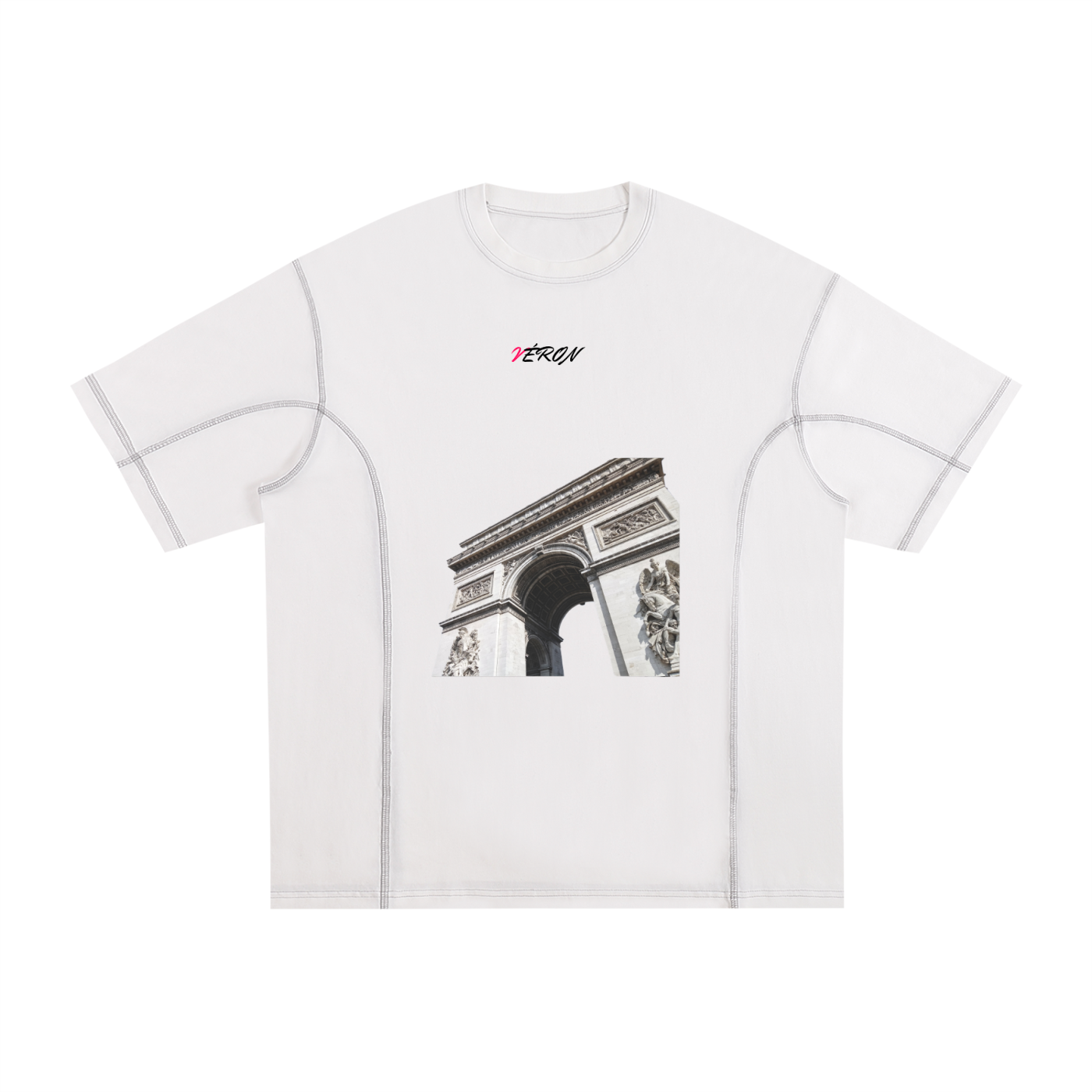 Streetwear outfit featuring VÉRON Arc de Triomphe Unisex tee.

