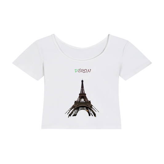 Front view of VÉRON La Tour Eiffel Premium Women’s Shirt in white.

