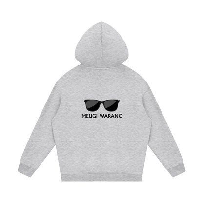 Gray hoodie with sunglasses graphic and 'MEUGI WARANO' text on a white background