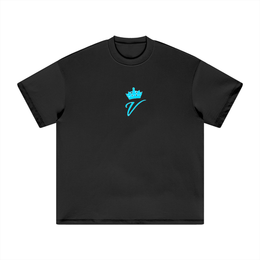 VERON Black t-shirt with a blue logo on a white background
