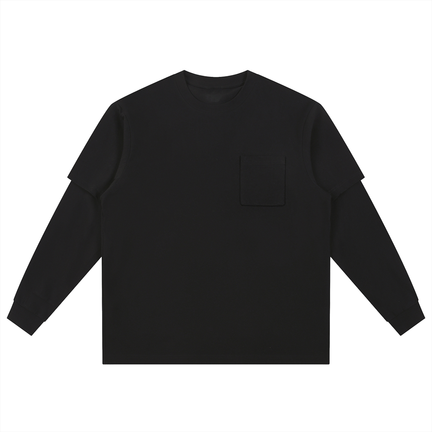 Black long-sleeve shirt with a pocket on a white background