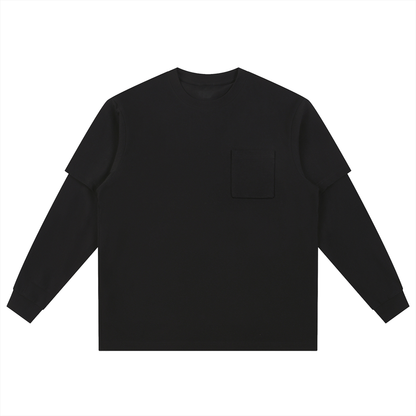 Black long-sleeve shirt with a pocket on a white background