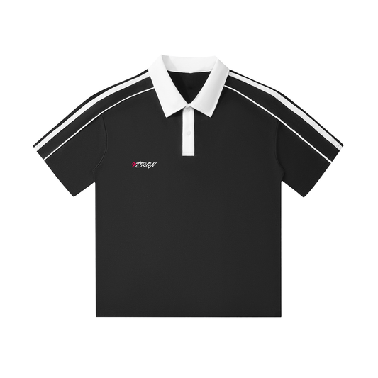 Luxury unisex black polo shirt with classic collar by VÉRON.

