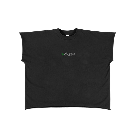 Unisex Paris streetwear tank top by VÉRON, urban background.

