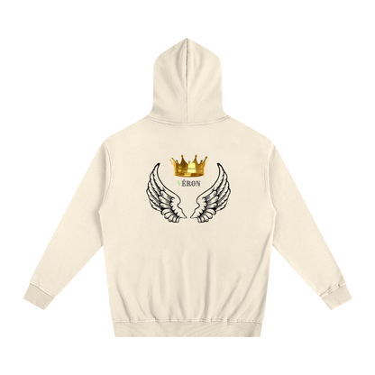 Model wearing VÉRON Majesté Dorée luxury unisex hoodie urban style 4