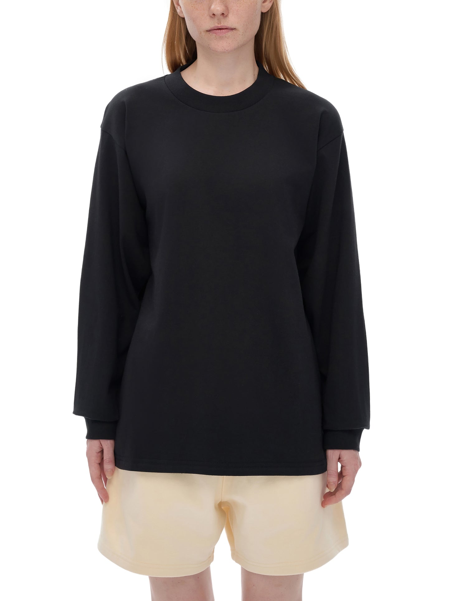 Model wearing VÉRON Domitille designer long sleeve tee casual style 1