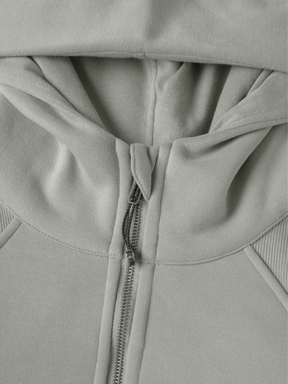 Detail shot of minimalist design and fabric texture of LA Plume hoodie

