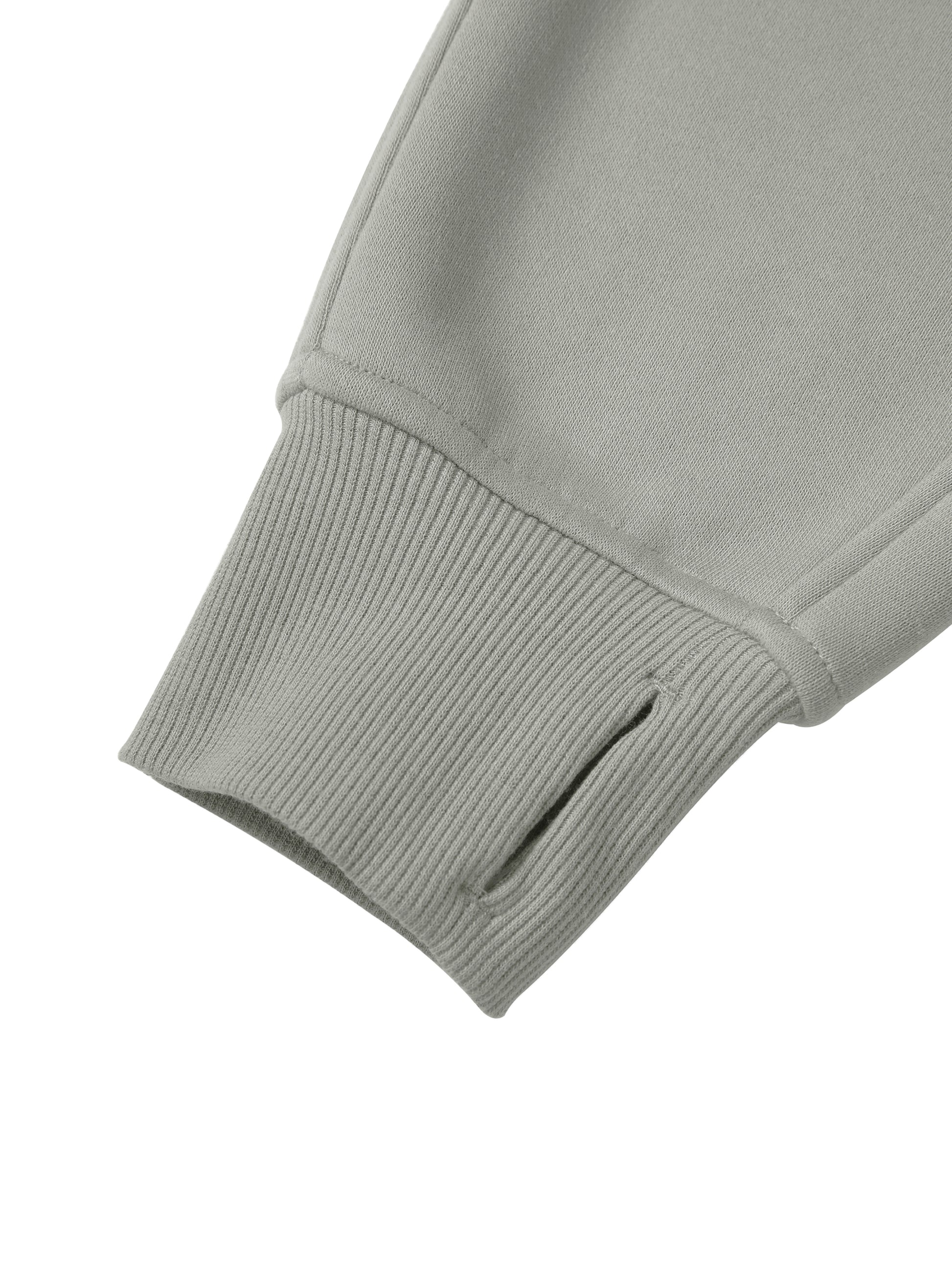 Close-up of a gray sweatshirt with ribbed cuffs on a white background