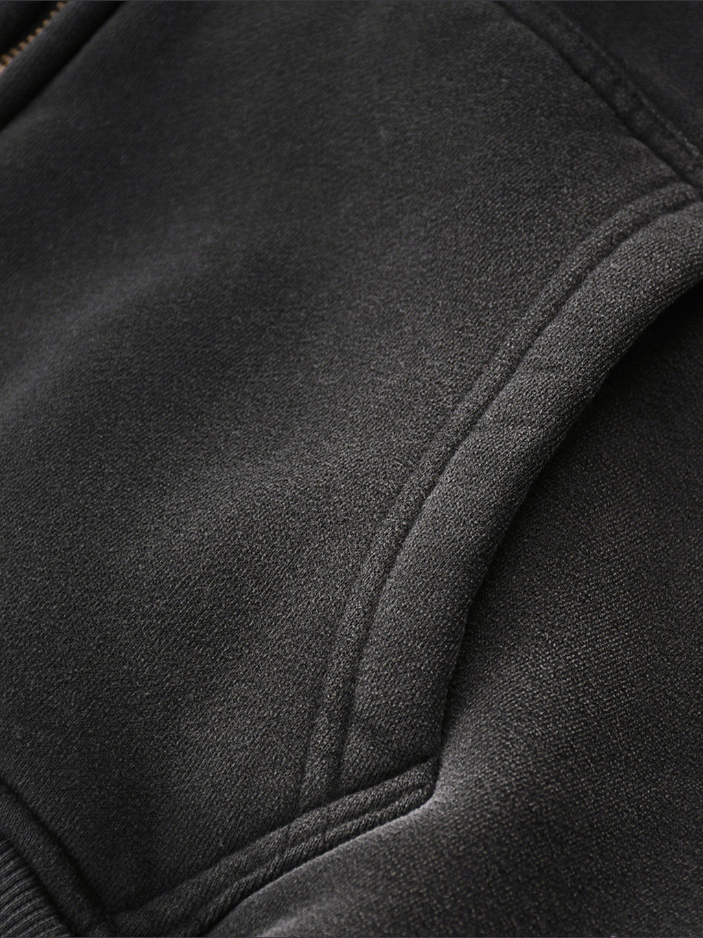 Close-up of a black jacket with a focus on texture and stitching.