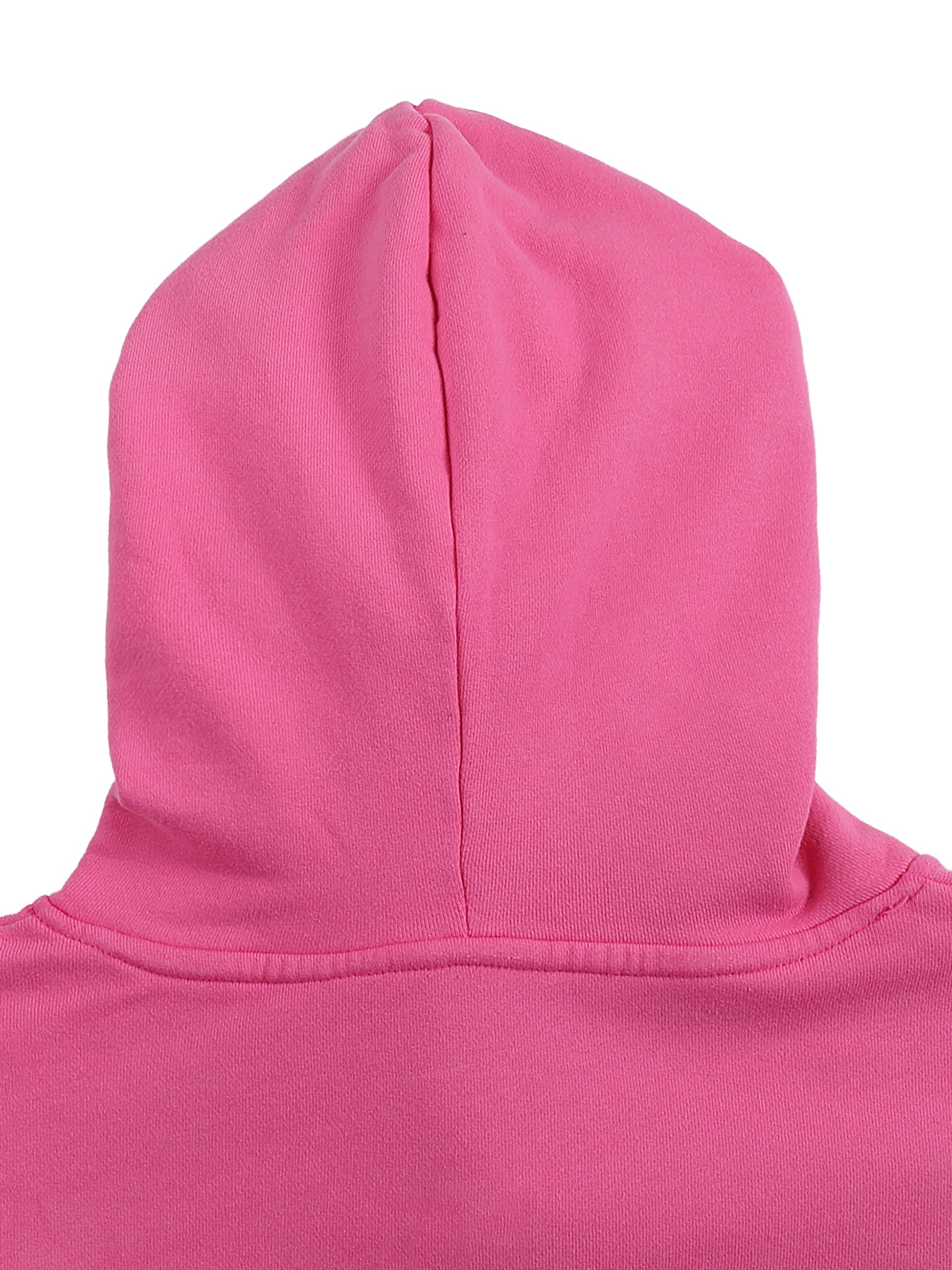 Close-up of a pink hoodie with a hood on a white background