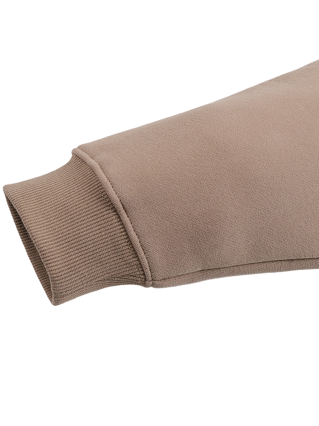 Close-up of a beige sweater sleeve on a white background