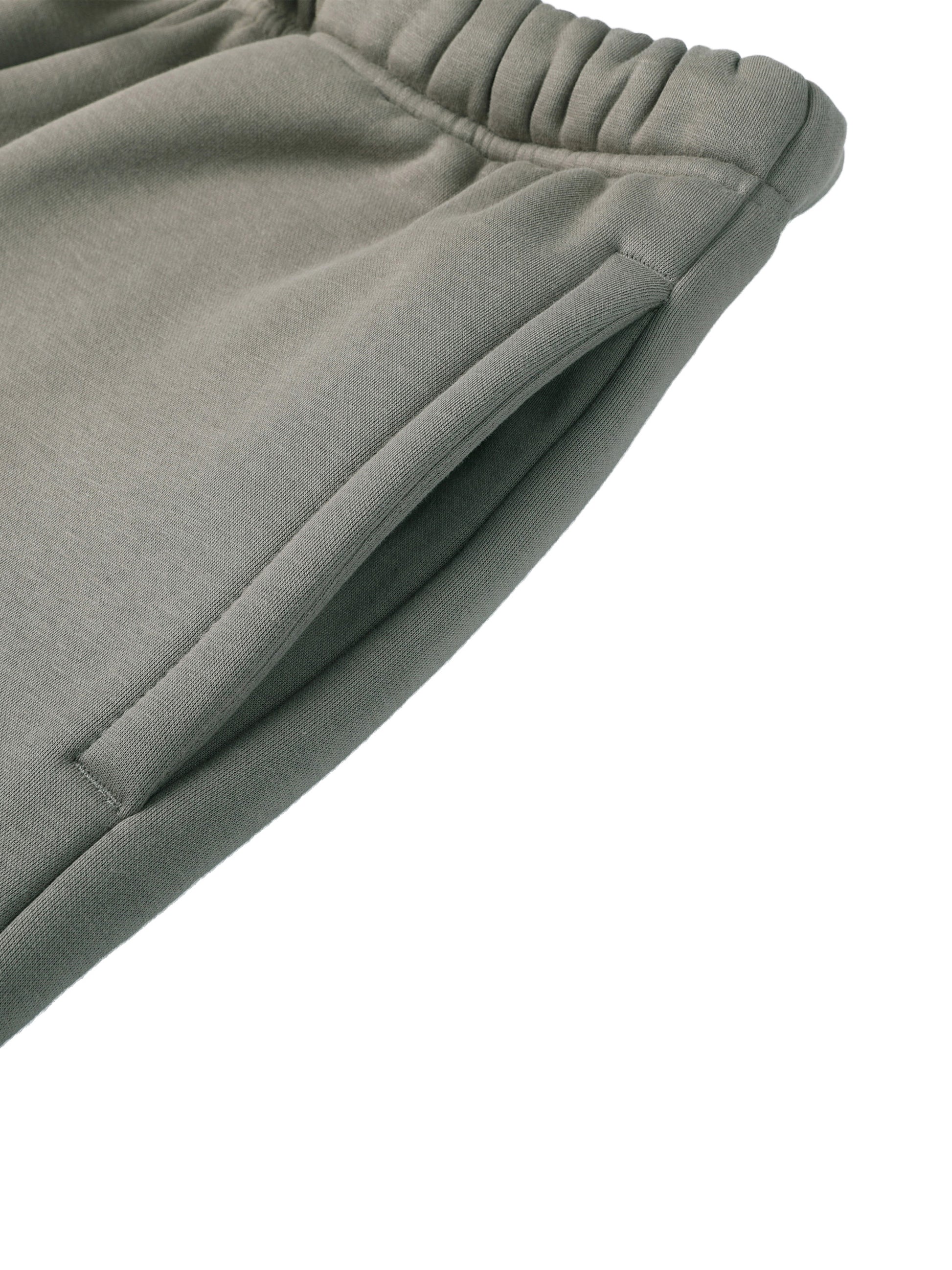 Close-up of gray sweatpants on a white background