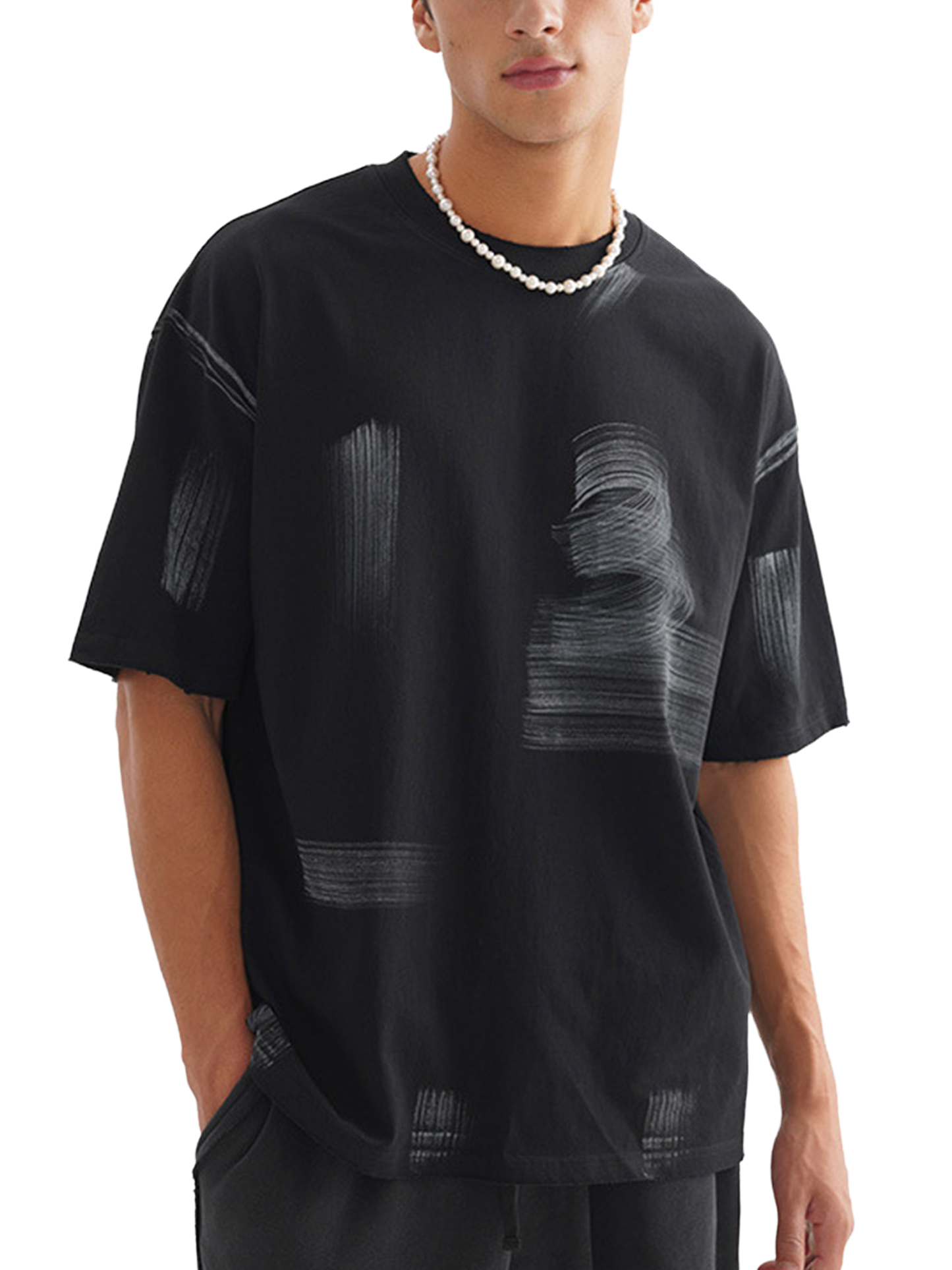 Model wearing VÉRON Le Prince Noir black streetwear tee 4