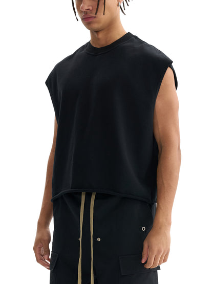 Side profile of boxy cut VÉRON premium tank top design