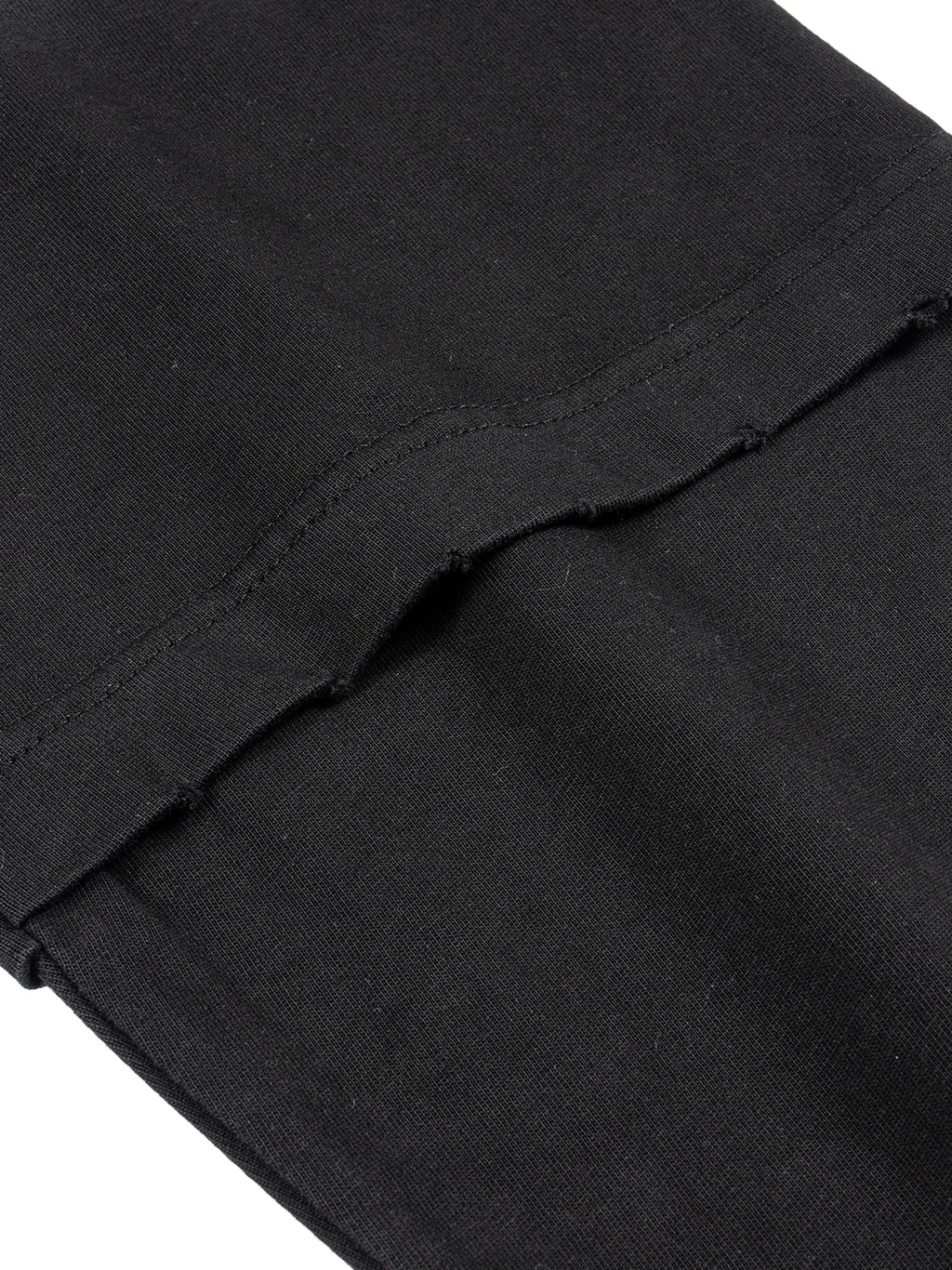 Close-up of black fabric with a visible seam on a white background