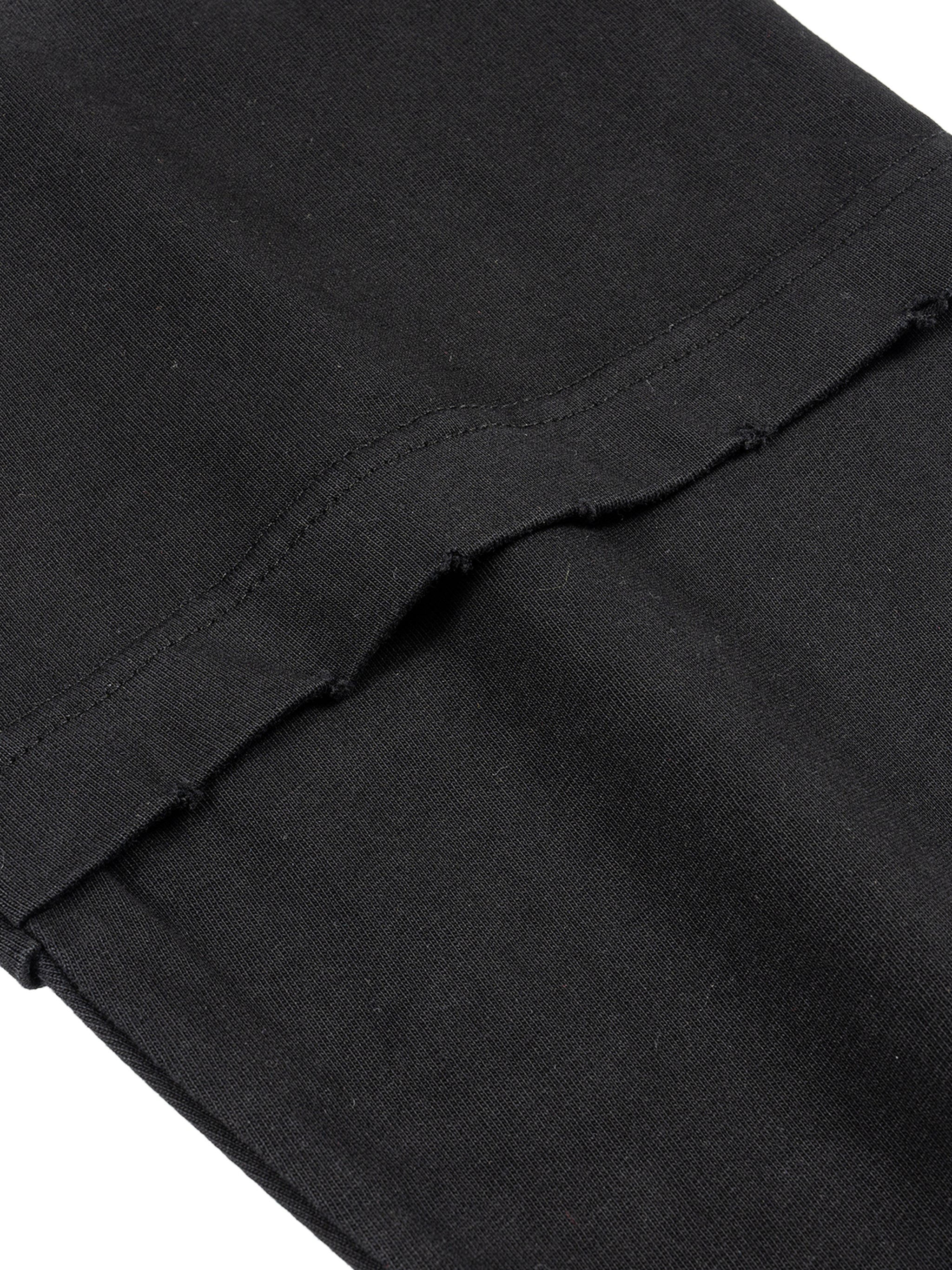 Close-up of black fabric with a visible seam on a white background