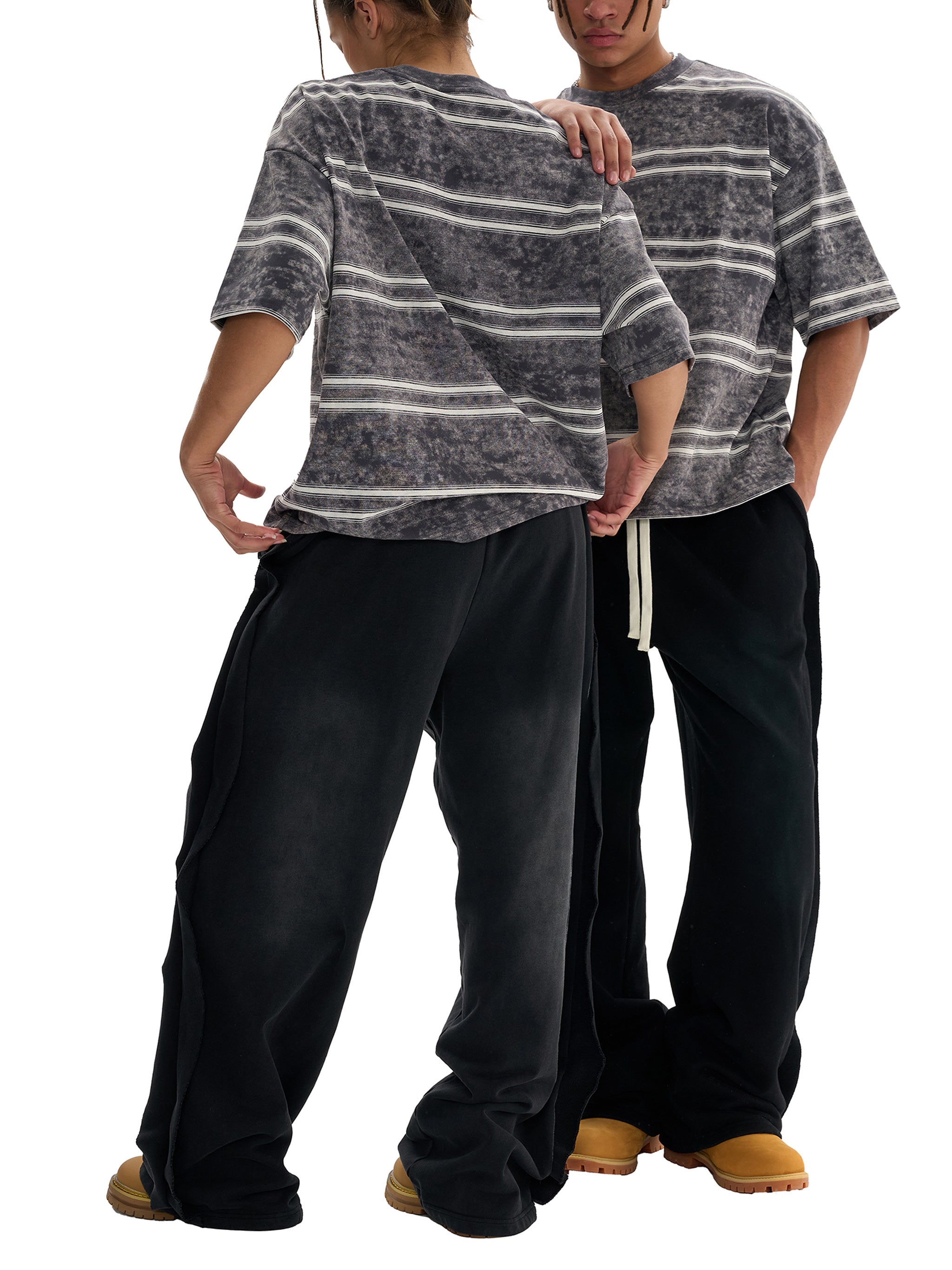 Model styling VÉRON Orchidée Noire premium tee in streetwear outfit 4