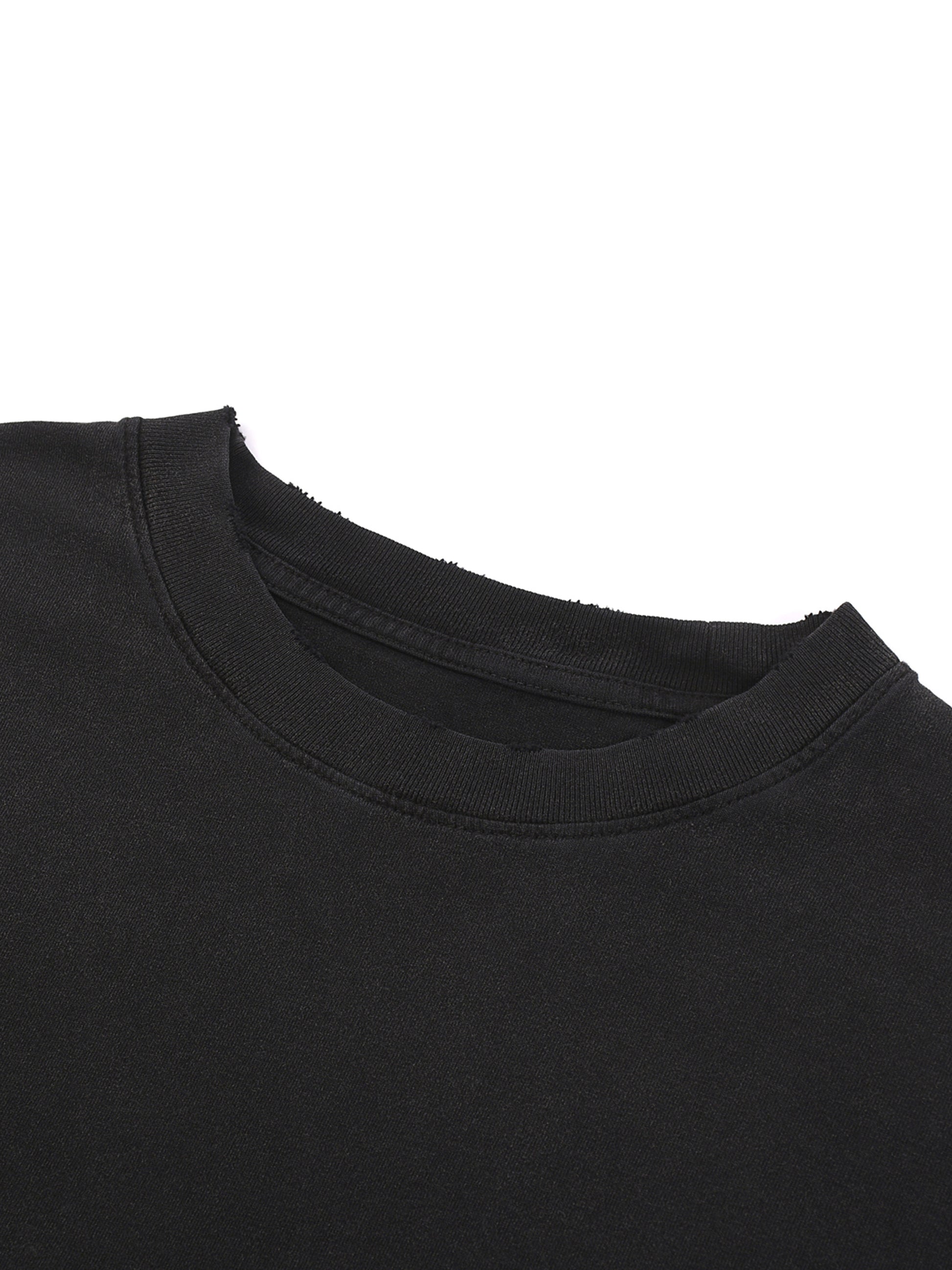 Close-up of a black sweatshirt collar on a white background