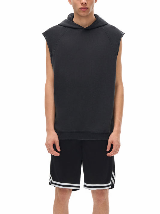Model wearing VÉRON Rue Amour men’s tank top in urban streetwear style 1