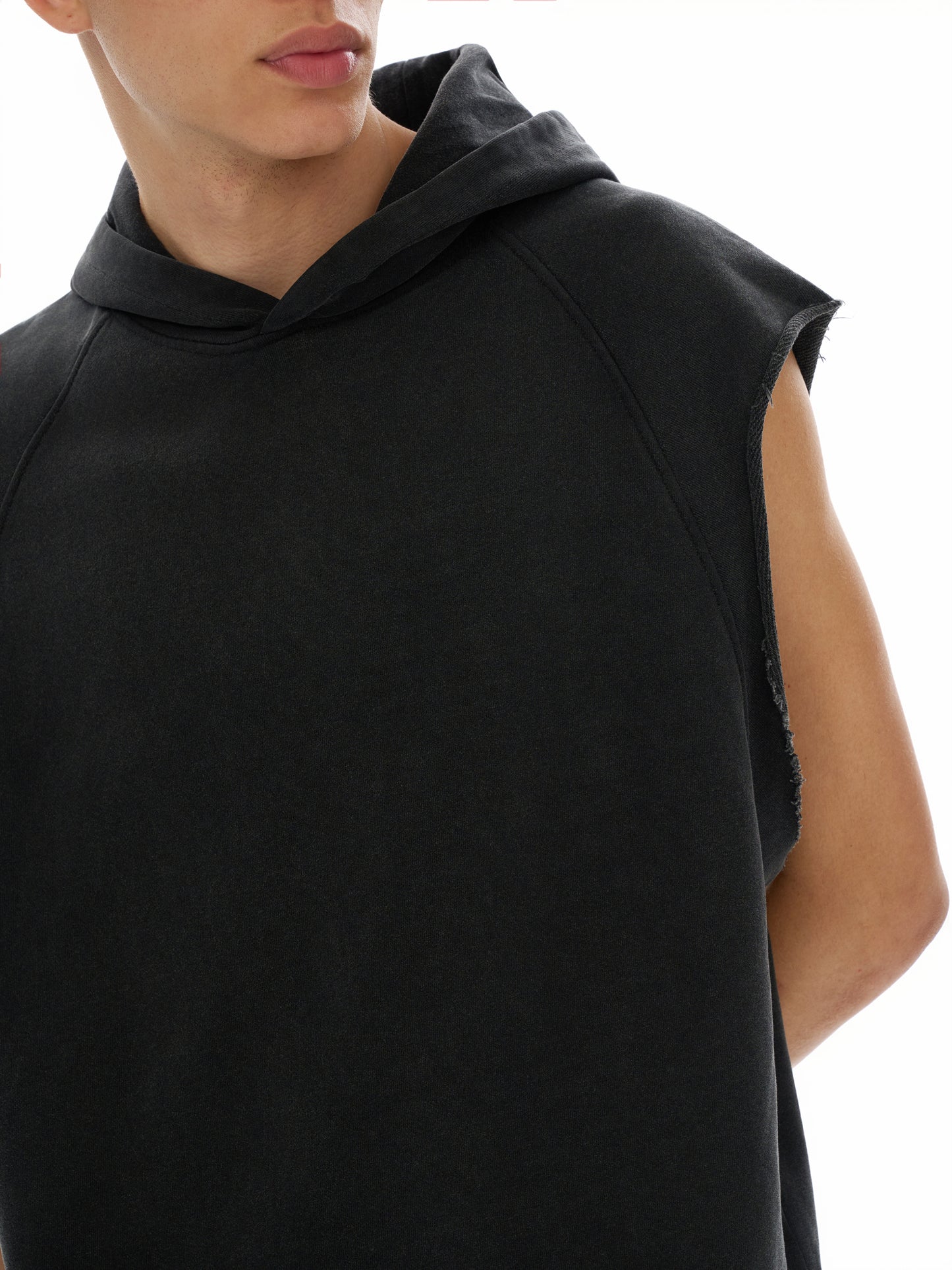 Model wearing VÉRON Rue Amour men’s tank top in urban streetwear style 5