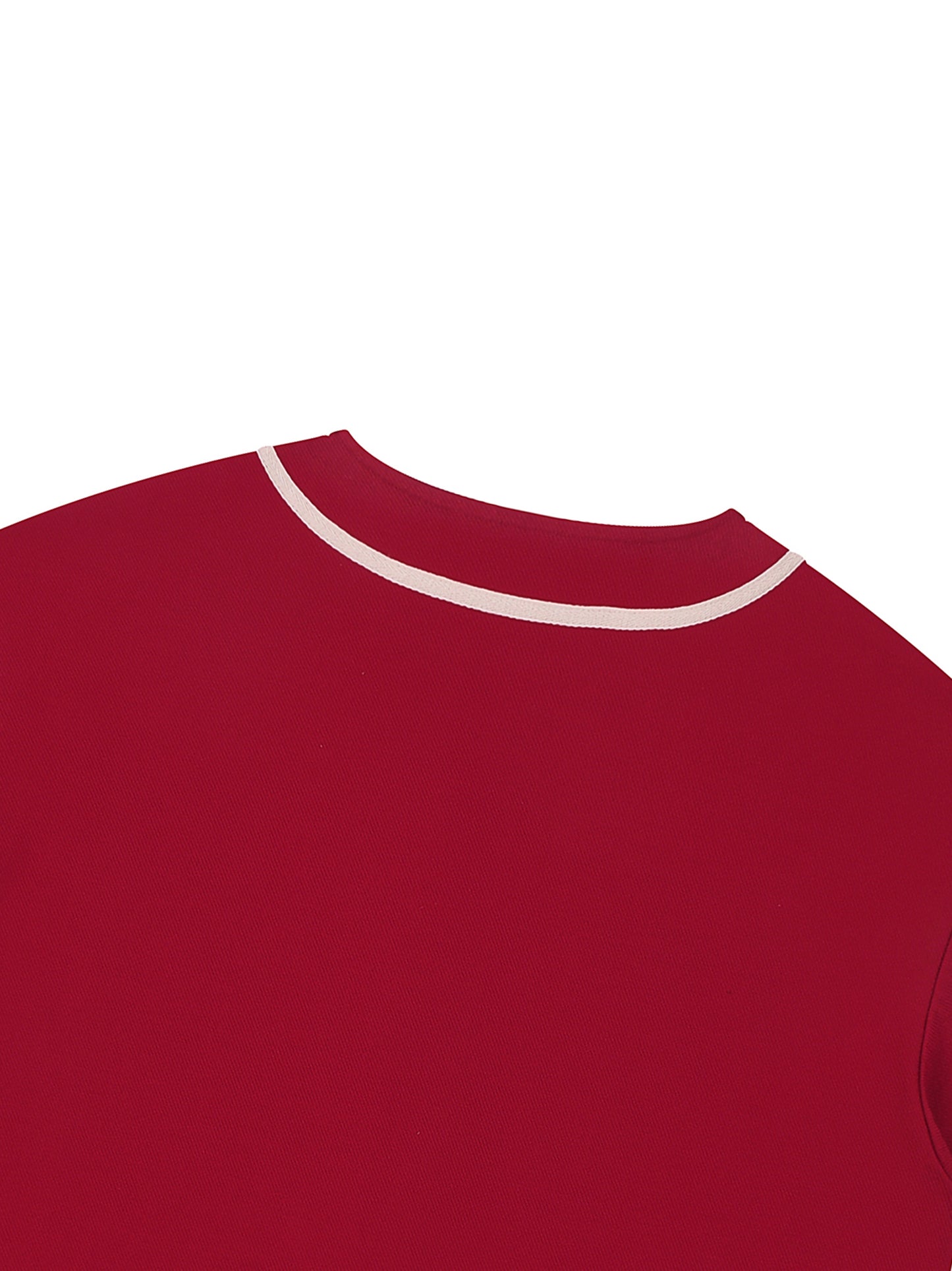 Red shirt with white trim on a white background