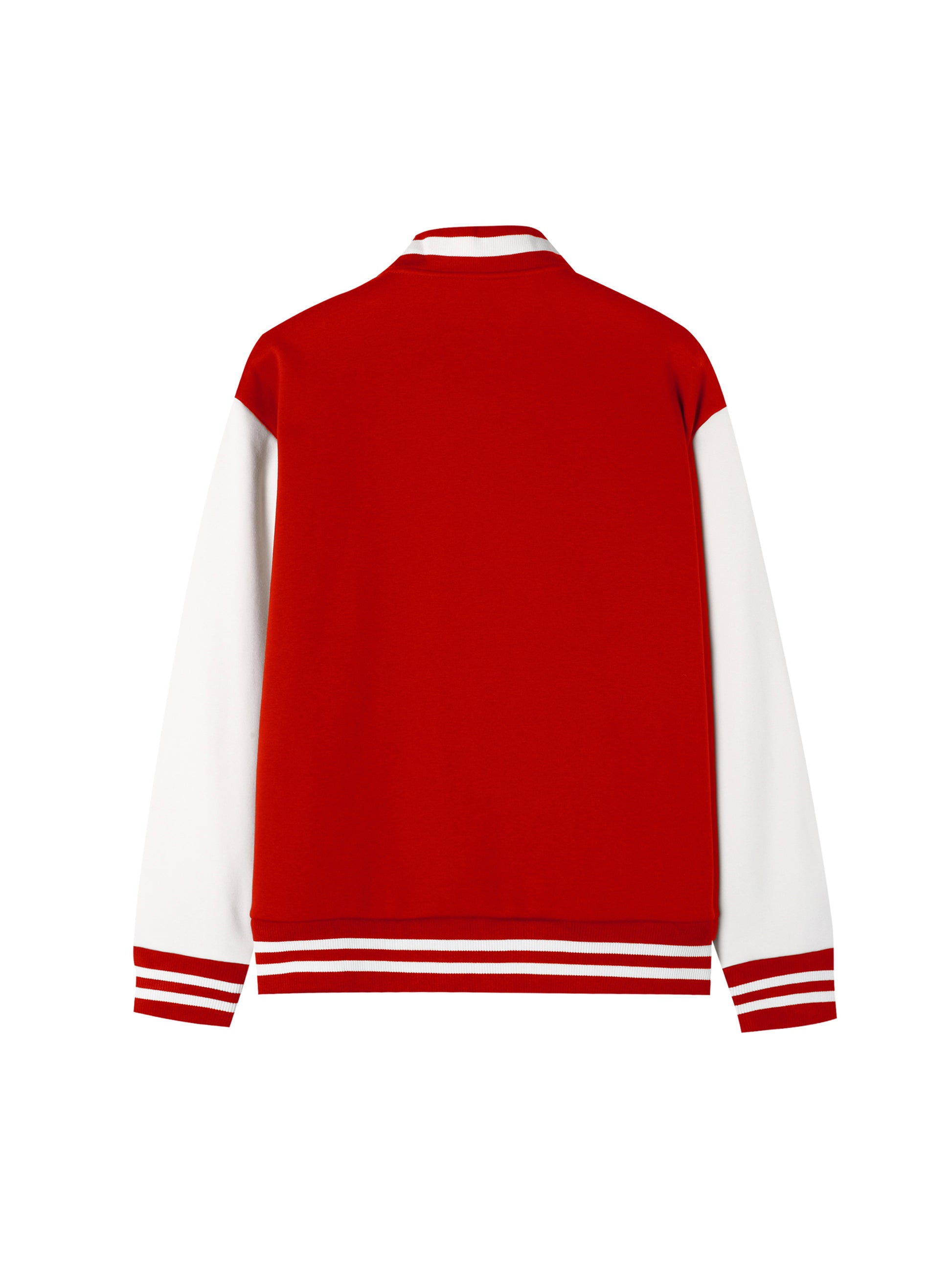 Back view of VÉRON varsity jacket showcasing detailed stitching