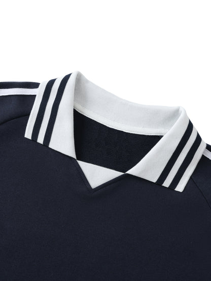 VERON Navy blue Sweater with white collar and three stripes on a white background