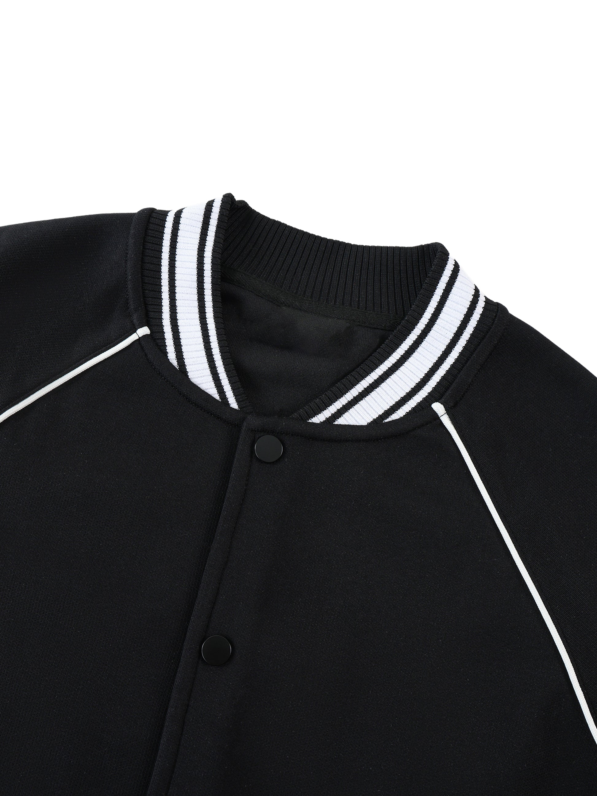 VERON Black jacket with white trim on a white background