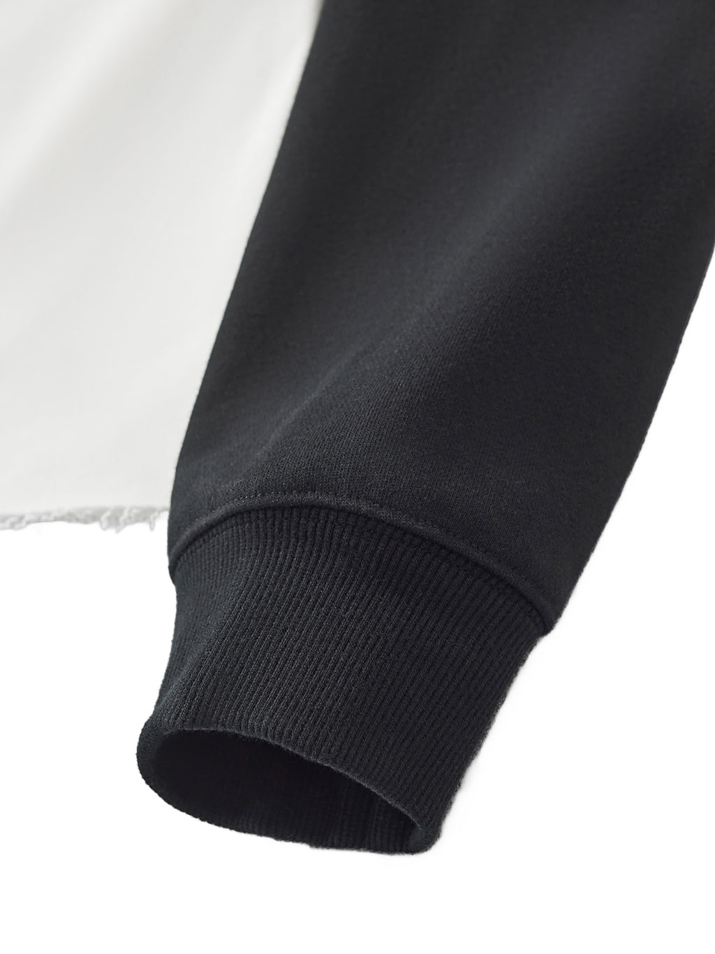 Close-up of a black sleeve on a white background