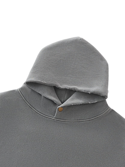 Gray hoodie with a button on a white background