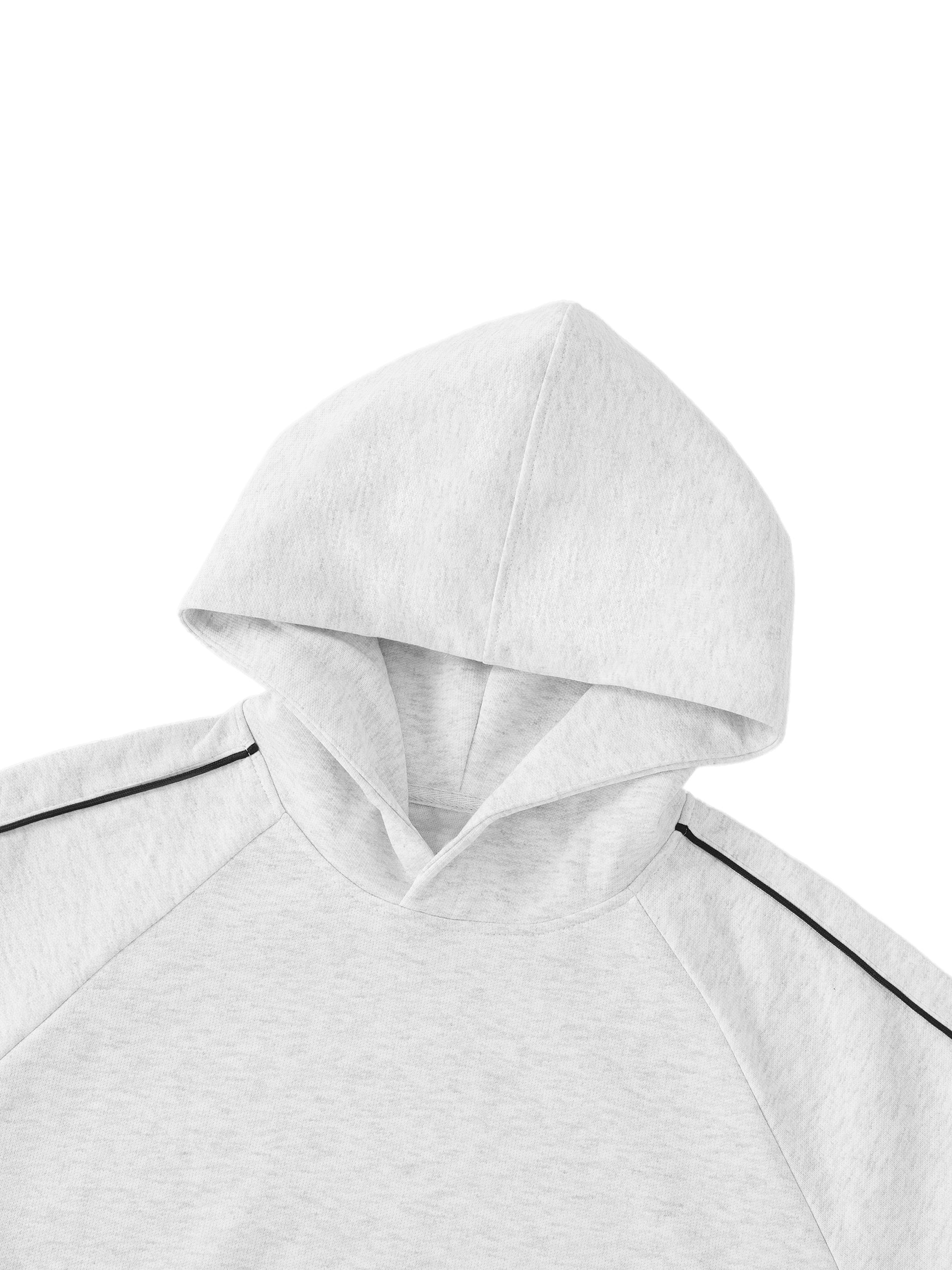 White hoodie with black accents on a white background